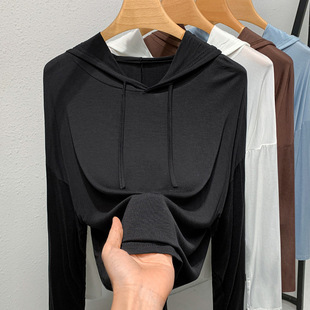 黑色连帽套头卫衣女春秋款2025新款女装简约时尚休闲长袖抽绳t恤