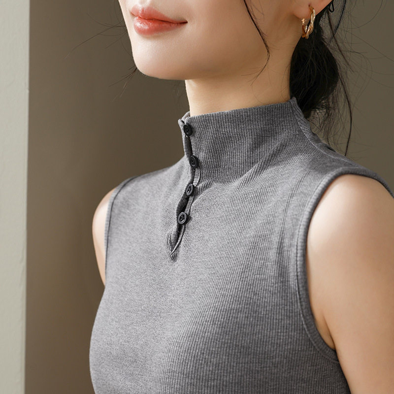灰色莫代尔无袖背心女外穿高级感2026新款内搭半高领打底修身上衣