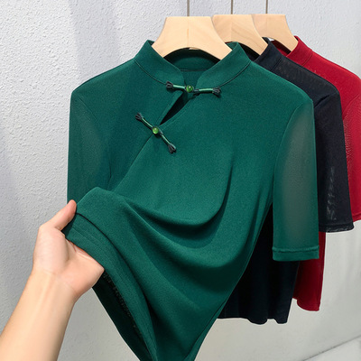 高端国风网纱短袖t恤女