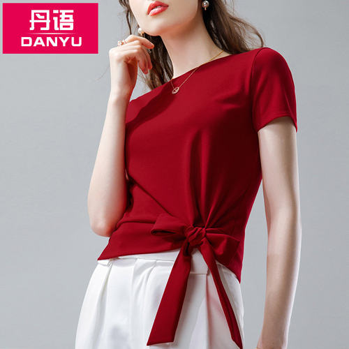 圆领棉减龄蝴蝶结系带设计感上衣