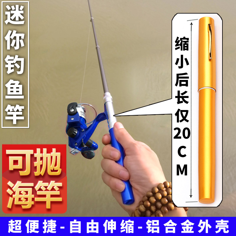 鱼竿迷你钢笔小海竿海杆抛杆碳素冰钓矶钓竿抛竿套装便携海钓竿杆