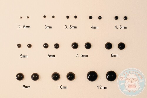 【酱酱羊毛毡】日本进口优质针插式豆豆眼睛 黑色（1.8mm-24mm）