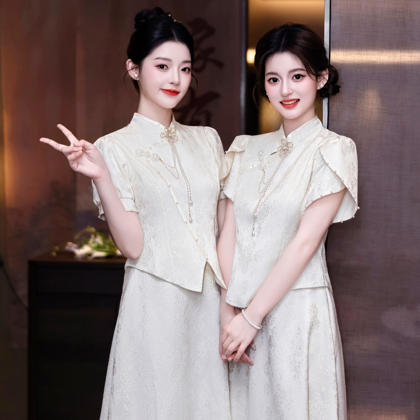 新中式伴娘服女2026夏季高级感小众姐妹团轻奢礼服秀禾伴娘裙短袖