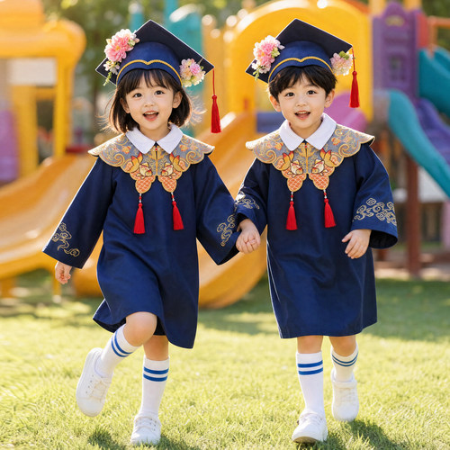儿童学士服簪花博士服幼儿园毕业服装小学生新中式云肩套装演出服