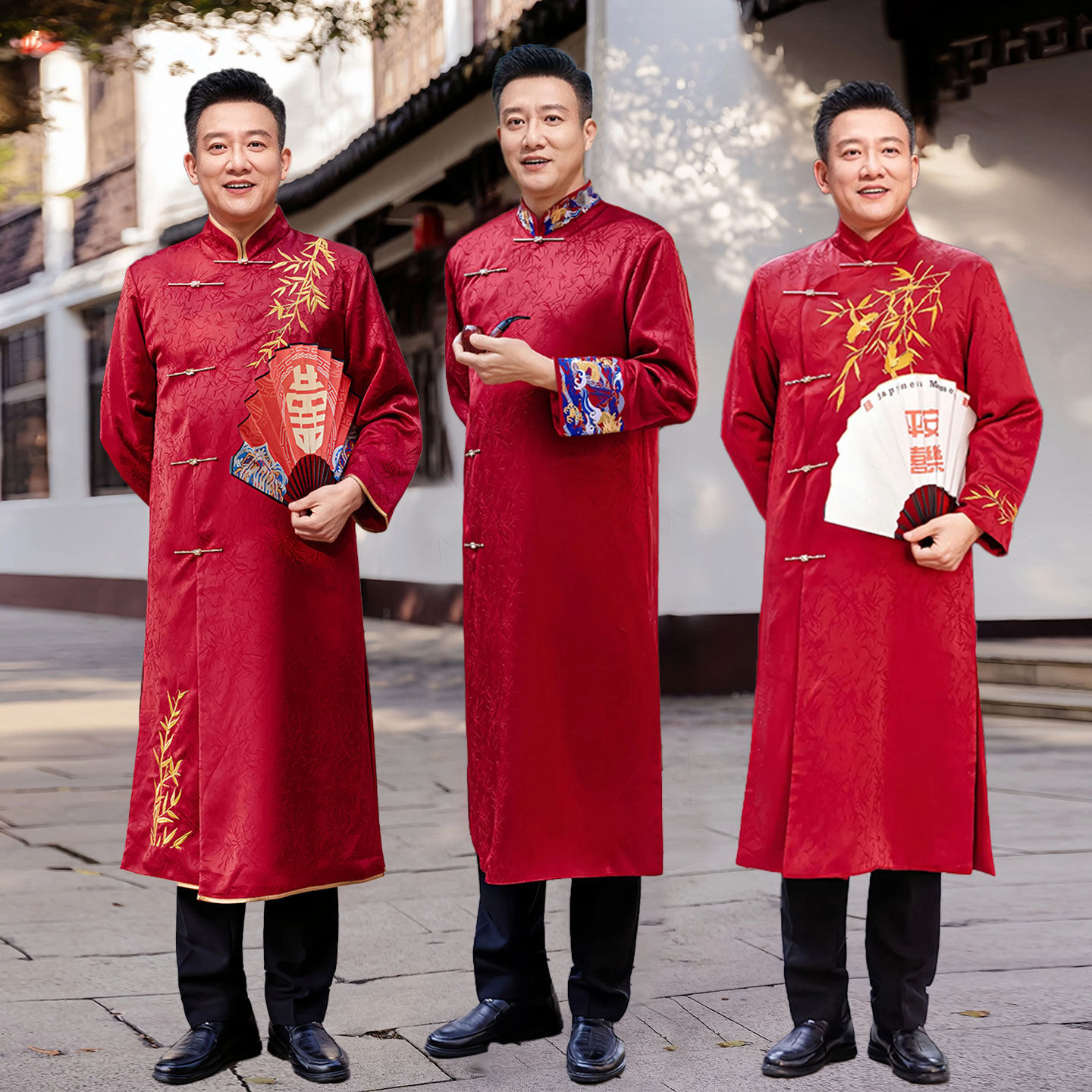 唐装中老年爸爸婚宴装2026新款高端男士喜公公中国风旗袍长衫春款