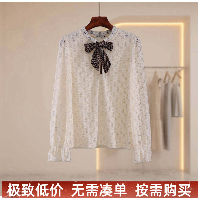 拉谷g折扣淑女蝴蝶结风蕾丝衫