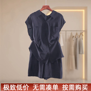 仿天丝衬衫短裤套装女2026夏季新款洋气紫色短袖衬衫+阔腿短裤