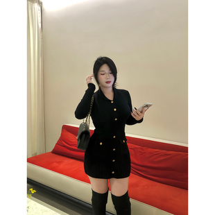 姜姜【矜贵杜维埃】微胖大码长袖包臀连衣裙秋季修身显瘦裙子女