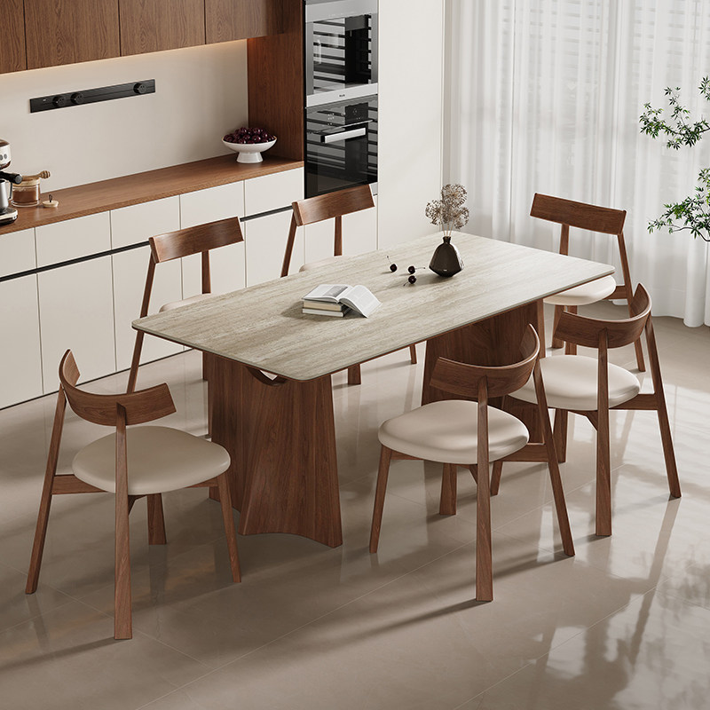 政府补贴蓝色理想实木洞石岩板餐桌椅组合长方形胡桃色飞鸦餐桌,住宅家具,实木餐桌,淘宝优惠券,粉丝福利购,淘宝优惠卷