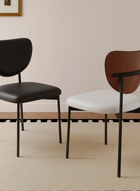 蓝色理想餐椅意式极简家用轻奢高级感餐厅意式碳素钢脚靠背PU皮椅