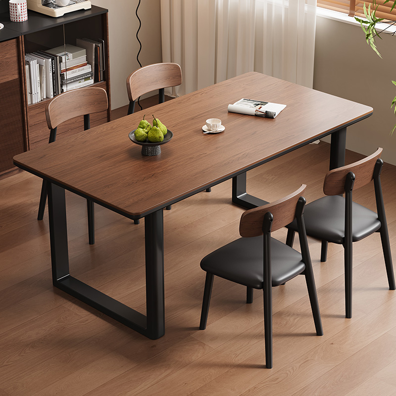 岩板餐桌椅组合黑胡桃色长方形