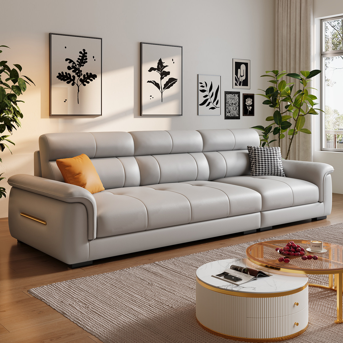 政府补贴蓝色理想新款布艺沙发小户型客厅直排三人位猫抓真皮沙发