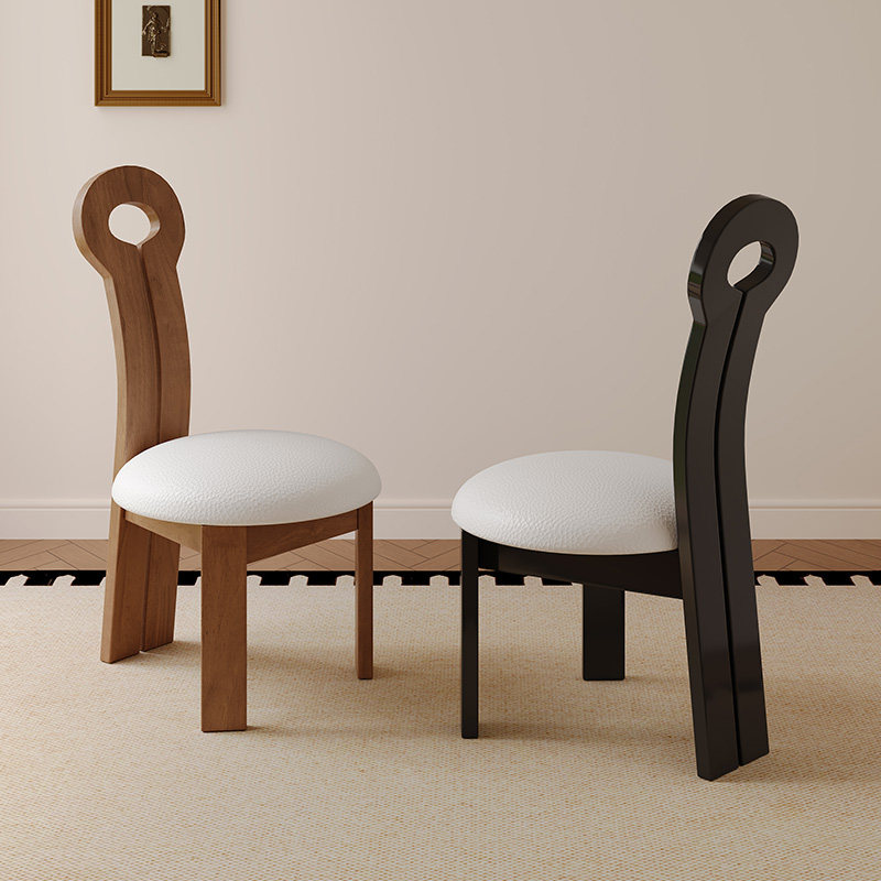 蓝色理想实木餐椅家用复古餐桌椅子中古原木梳妆椅靠背凳餐厅椅子