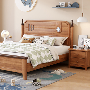 政府补贴蓝色理想新型奥古曼实木床1.2 1.8米青少年男女孩卧室床