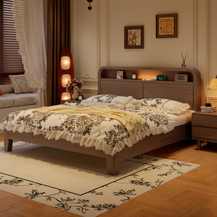 政府补贴蓝色理想中古风实木床现代简约1.8m双人床多功能储物床
