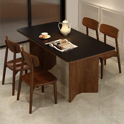 实木岩板餐桌椅组合中古风小户型家用高端大气实木餐桌椅