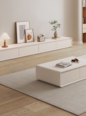 蓝色理想现代简约白色实木电视柜茶几组合落地小户型储物客厅家具