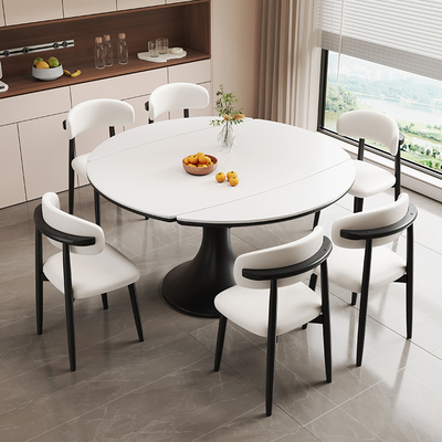 实木岩板餐桌椅组合方圆两用餐桌