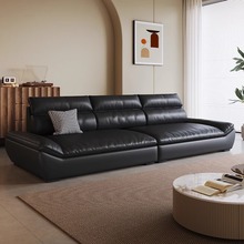 蓝色理想帆船真皮沙发意式极简客厅直排沙发小户型家用猫爪皮沙发