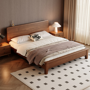 政府补贴蓝色理想北美黑胡桃木床中古风全实木床主卧1.8m双人大床