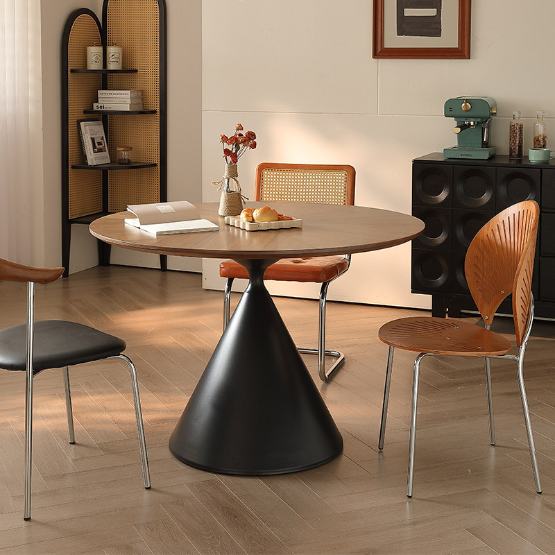 蓝色法式复古实木餐桌椅圆形高级感沙漏圆桌橡胶木家用小户型客厅