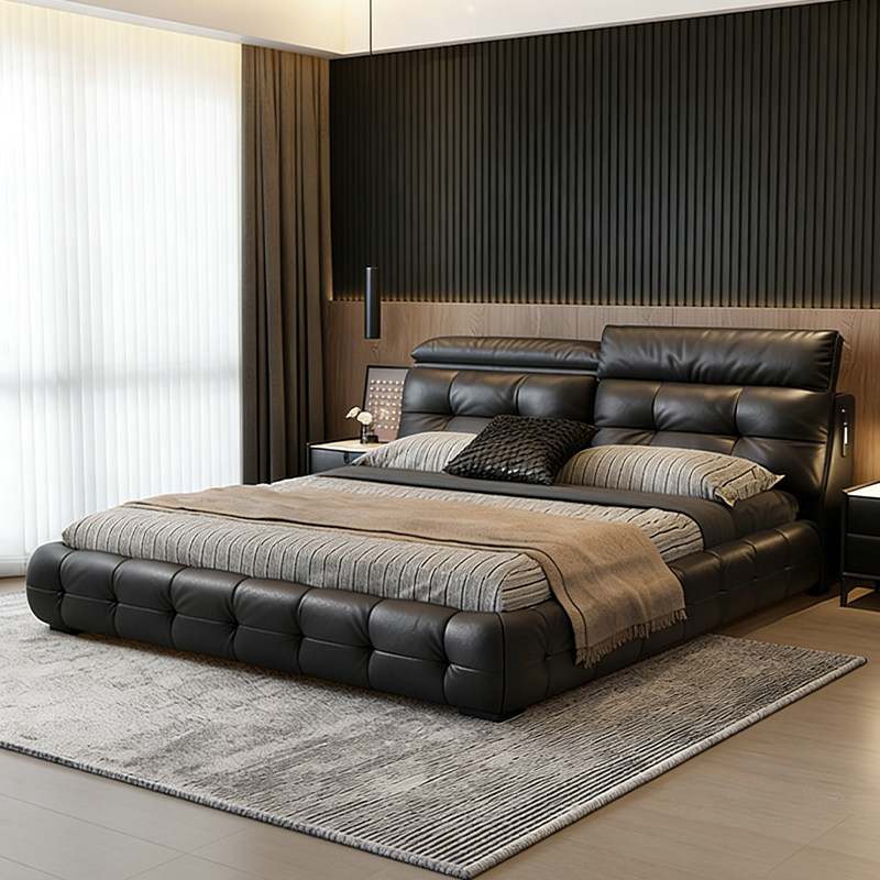 政府补贴蓝色理想高端大气劳伦斯真皮床主卧复古大靠包1.8m双人床,住宅家具,皮艺床,淘宝优惠券,粉丝福利购,淘宝优惠卷