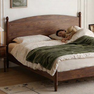 政府补贴蓝色理想法式复古北美黑胡桃木星月床1.8m双人全实木床