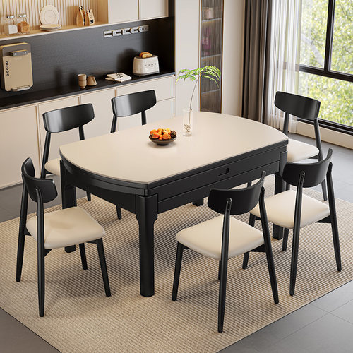 实木+岩板双层台面小户型餐桌