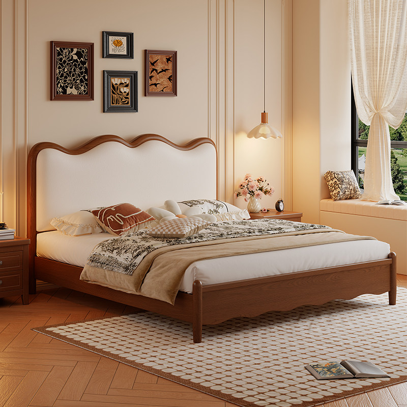 政府补贴蓝色理想法式复古风实木床现代简约小户型家用1.8m软包床,住宅家具,实木床,淘宝优惠券,粉丝福利购,淘宝优惠卷