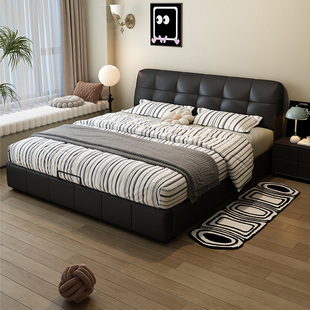 政府补贴蓝色理想泡芙床主卧真皮床卧室1.8m高端大气双人软包大床