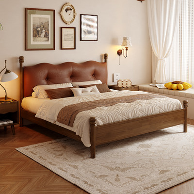 政府补贴蓝色理想法式复古风实木床现代简约1.8米双人主卧软包床