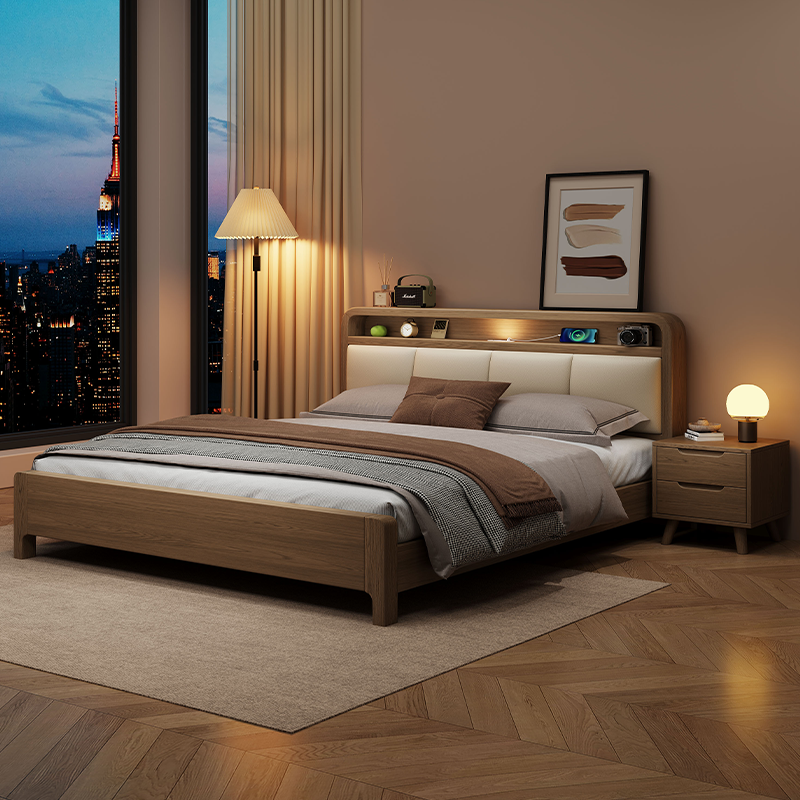 蓝色理想中古风软包实木床主卧大床带灯储物家用双人床1.8米婚床,住宅家具,实木床,淘宝优惠券,粉丝福利购,淘宝优惠卷