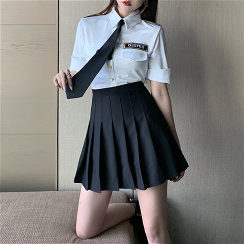 jk制服夏季套装百褶裙酷短袖衬衫上衣服短裙子海军辣妹穿搭校园风