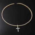 Golden Zircon Cross + Rhinestone Tennis Chain 50Cm*4Mm