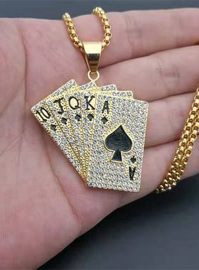 不掉色扑克牌吊坠项链情侣同款