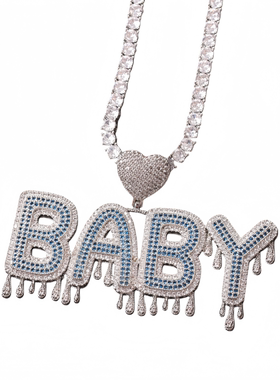 DIY定制名字海蓝锆石爱心扣头