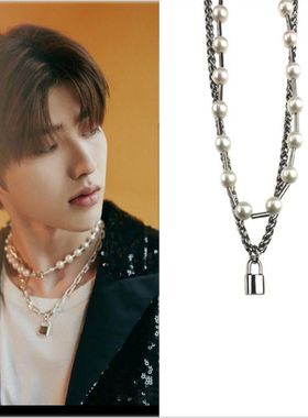 双层钛钢金属珍珠项链蔡徐坤同款
