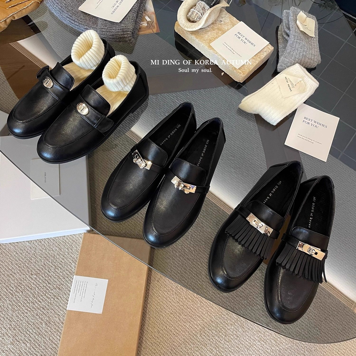 加绒小皮鞋女英伦风一脚蹬乐福鞋2025年爆款搭扣流苏粗跟平底单鞋