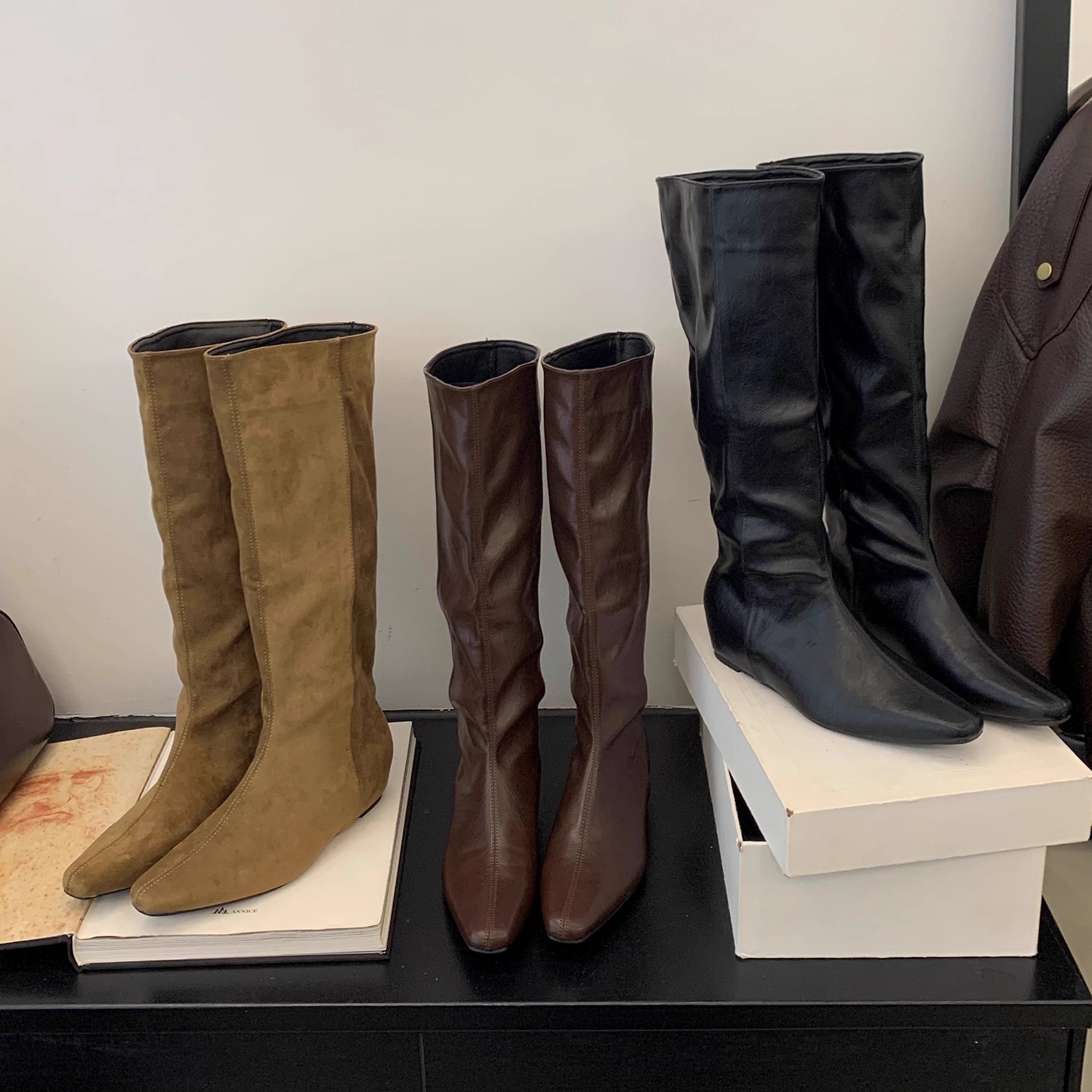 软皮面高筒小个子长靴子女不过膝