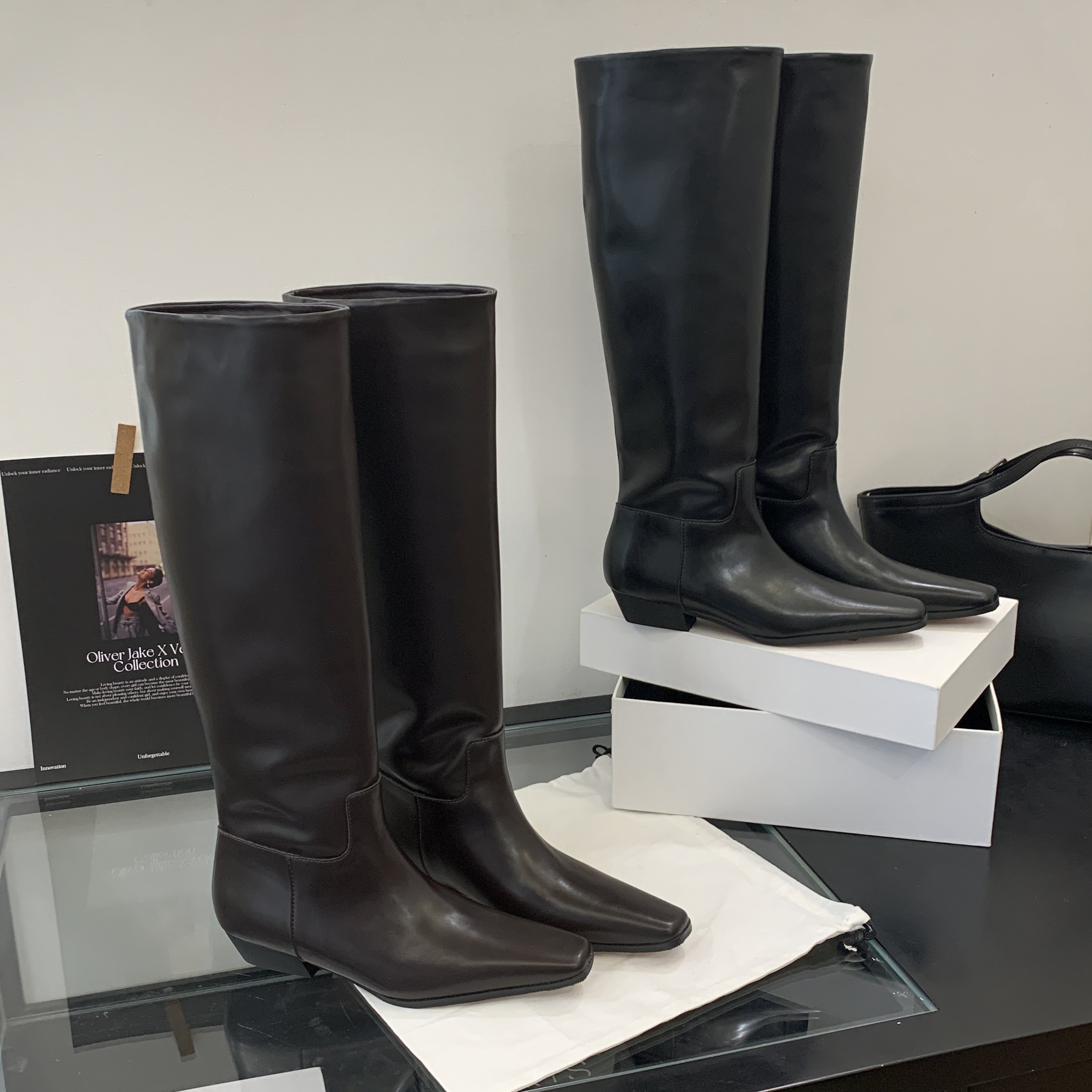 2025年秋冬新款瘦腿小方头粗跟中跟高筒长靴子女不过膝直筒骑士靴,女鞋,骑士靴,淘宝优惠券,粉丝福利购,淘宝优惠卷