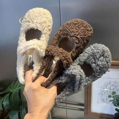 羊羔毛毛鞋女冬外穿一字带玛丽珍