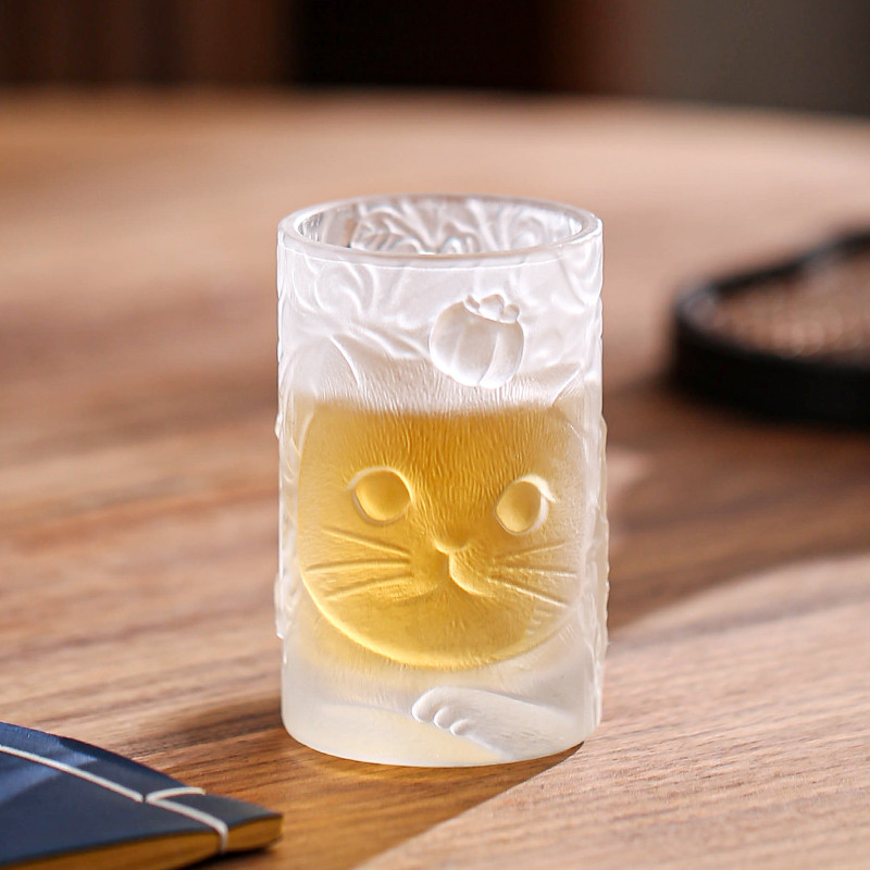 猫咪玻璃小茶杯主人杯单杯个人水杯粉专用功夫茶具高档杯子品茗杯