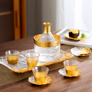高端金箔玻璃清酒杯酒具套装复古家用小酒杯一口杯白酒分酒器轻奢