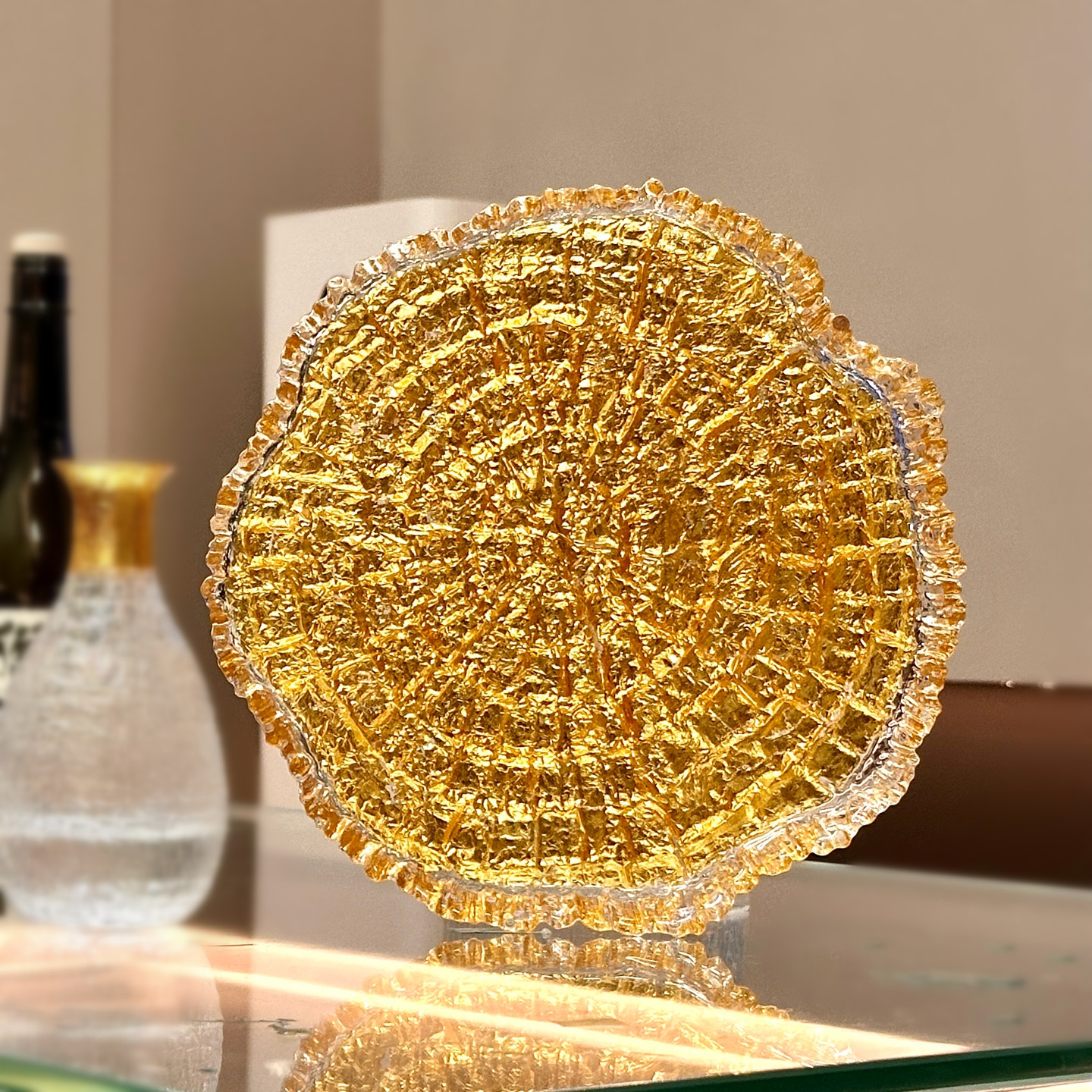 水晶玻璃金箔装饰盘茶盘水杯托盘家居摆件甜品水果盘高级感酒具盘