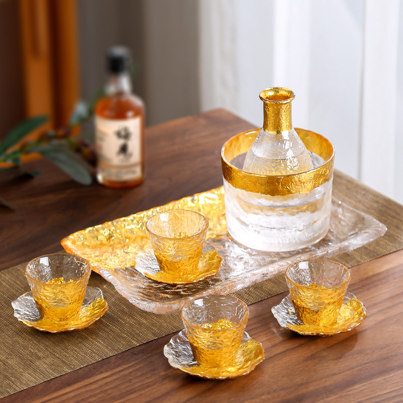 轻奢金箔白酒酒具套装家用白酒杯清酒杯分酒器小酒杯高档玻璃酒壶