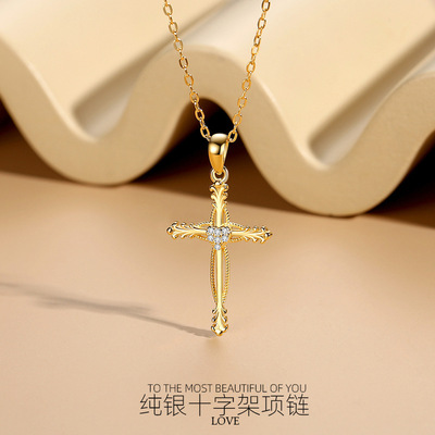 欧美复古十字架项链女