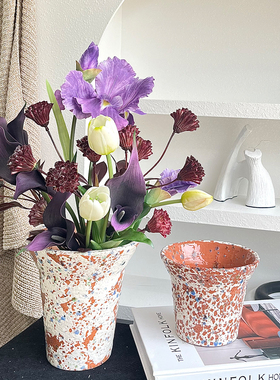 密度家居紫色海芋花束假花客厅餐桌玄关仿真花艺花瓶摆件装饰套装