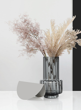 密度家居简约现代灰色竖纹玻璃水培花瓶摆件客厅餐桌花器装饰花材