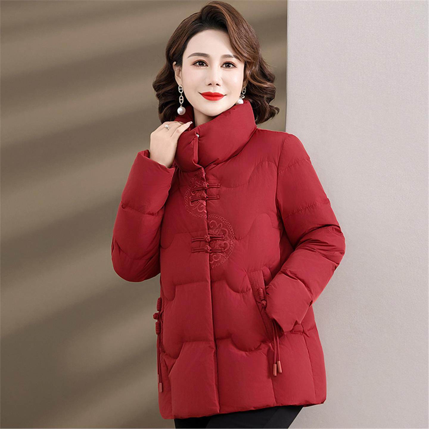 恒源祥妈妈羽绒服冬装2025新款加厚洋气红色本命年中老年外套女装