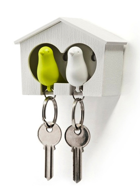 泰国qualy创意雀儿爱巢哨子情侣钥匙圈钥匙架塑料白色进口家用